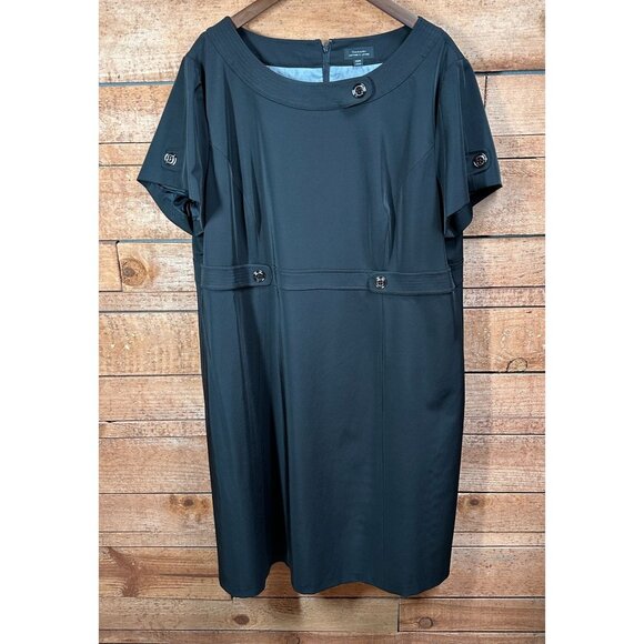 Tahari Arthur S. Levine Dress Womens Shift Short Sleeve Lined Back Zip Black 20W - Picture 1 of 11
